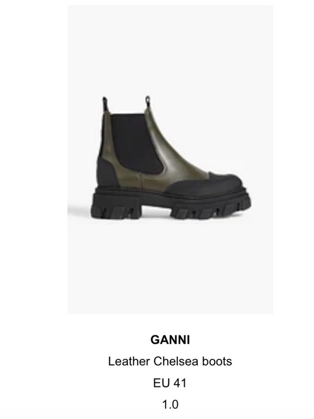 NWT & Box GANNI Leather Chelsea Boots in Olive Green